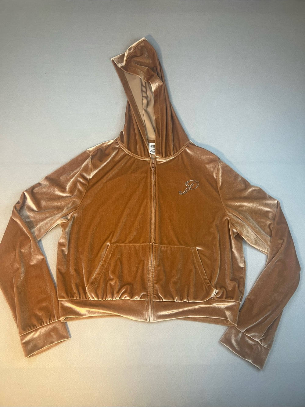 PINK Victoria’s Secret Velour Shine Logo Full-Zip Crop Hoodie Large